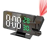 JXTZ Projection Alarm Clock, Alarm Clock Projection on Ceiling Wall, 7.8' LED Mirror Digital Clock with 4 Adjustable Brightness, Temperature & Humidity, Snooze, Clocks for Bedrooms, Home, Office