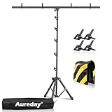 Aureday 8x5ft T-Shape Portable Backdrop Stand, Adjustable Photo Background Stand Support System, Sturdy Backdrop Stand for Parties, Weddings, Photography and Video Studio