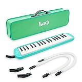 VACHAN 37 Keys Melodica Instrument, Air Piano Keyboard Soprano Melodica Musical Instrument with 2 Soft Long Tubes, Short Mouthpieces and Carrying Bag for Kids Beginners Gift,Green