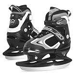 Nattork Adjustable Ice Skates,Ice Skating for Kids, Boys and Girls,Hockey Lace-Up Skates for Outdoor and Rink,Soft Padding and Reinforced Ankle Support with 4 Sizes Adjustments,Black,M