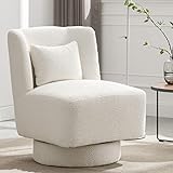 HANLIVES Swivel Barrel Chair|360 Degree Comfy Teddy Fabric Round Swivel Accent Chair with Pillow|Square Swivel Boucle Single Club Sofa Chair for Living Room,Hotel,Bedroom,Office,Lounge(White)