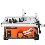 VEVOR Table Saw for Jobsite, 10-inch 15-Amp, 25-in Max Rip Capacity, Cutting Speed up to 4500RPM, 40T Blade, Portable Compact Tablesaw with Sliding Miter Gauge DIY Woodworking and Furniture Making