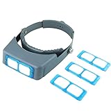 Head Mount Magnifier Visor Double Lens, Headband Magnifying Glasses, Professional Jeweler Loupe with 4 Replaceable Optical Lenses 1.5X, 2.0X, 2.5X, 3.5X for Repair, Crafts, Seniors with Low Vision