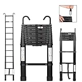Telescoping Ladder 10.5FT Aluminum Loft Extension Multi-Purpose Ladder w/Non-Slip Feet Detachable Hooks and Safety Lock,for Household and Outdoor Working,Max Load 330 LB,EN131 Certificated