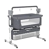 SteAnny Baby Bassinet Newborn Cribs with Bluetooth Music, Infant Bedside Bed, Electric Rocking Baby Bed, Height Adjustable, with Large Storage Basket (Dark Grey)