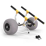 Bonnlo Kayak Cart Beach Wheels, Width Adjustable 6.3'-18.7' Universal Canoe Dolly Heavy Duty Kayak Trolley with 12' Balloon Tires, Kickstand, and Free Pump, Sturdy 330 Lb Weight Capacity