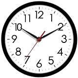 AKCISOT Wall Clock, Modern Small Wall Clocks Battery Operated 8 Inch, Silent Non-Ticking Analog Classic for Office, Home, Bathroom, Kitchen, Bedroom, School(Black)