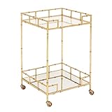 Urban Designs 7727556 Gold Leaf 2-Shelf Square Metal Mirror Mobile bar Cart Gold, Medium
