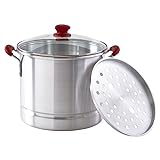 IMUSA USA Red Ruby 20-Quart Steamer with Glass Lid