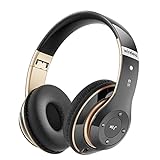 Bluetooth Headphones Over Ear, 6S Wireless Headphones Wired with 6 EQ Modes, 40 Hours Playtime Foldable HiFi Stereo Headset with Microphone, Soft Ear Pads, FM/TF for Cellphone/PC/Work (Black & Gold)