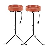 API 12 Inch Weather Resistant Outdoor Garden Decor All Weather Heated Bird Bath with Round Basin and Metal Stand, Black, (2 Pack)