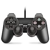 Xahpower Wired Controller for PS2 Console, Dual Vibration Game Controller Gamepad Remote for Playstation 2 PS2 with Long Cable Black