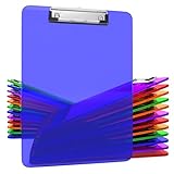Kiggos 25 Transparent Colored Clipboards Bulk for Classroom Office Plastic Clipboard Low Profile Kids Clip Boards Standard Letter Size Holds 100 Sheets Hanging Hook Colorful Clip Board