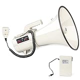 Loudmore Heavy Duty 75W Professional Megaphone Bullhorn Speaker with Built-in Microphone-Rechargeable Battery&Portable Strap-Siren -USB/SD/AUX Input-Ideal for Football, Baseball,Coaches(White)