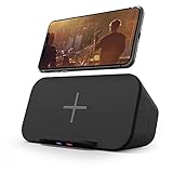 Bluetooth Speaker with Wireless Charger Stand, Premium Stereo Sound Speaker 18 Hours Playtime, 2 in 1 Home Audio Player Qi Charger Charging Compatible with iPhone, Samsung, Qi-Enabled Smartphones