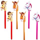 6 pack 40 Inch Inflatable Horse Stick Cute Horsehead Stick Balloon Colorful Inflatable Horsehead Stick Blow Up Pony Stick Toys for Christmas Cowboy Cowgirl Horse Theme Party Decor (Color Set 2)