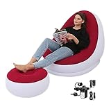 unhg Inflatable Deck Chair with Household air Pump, Lounger Sofa for Indoor Living Room Bedroom, Outdoor Travel Camping Picnic (White and red)