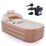 CO-Z Inflatable Bathtub with Electric Air Pump and Bath Pillow Headrest, Portable Blow Up Bath Tub for Adults, Outdoor & Indoor Freestanding Foldable Spa Tub with Cover Drainage Cup Holder, Champagne