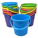 Podzly 12 Pack Beach Pails Sand Buckets - 7' Large Beach Pails with Handles for Kids - Colorful Beach Toys for Sand Molds & Castles - Great Sand Buckets - Fun and Learning Accessory for Kids!