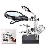 Beileshi 2.5X 7.5X 10X LED Light Helping Hands Magnifier Soldering Station,Magnifying Glass Stand with Auxiliary Clamp and Alligator Clips