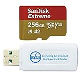 SanDisk 256GB Micro Memory Card Extreme Works with GoPro Hero 8 Black, GoPro Max 360 Action Camera (SDSQXAV-256G-GN6MN) Class 10 Bundle with (1) Everything But Stromboli MicroSDXC & SD Card Reader