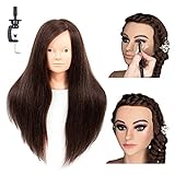 26''-28'' Long Hair Mannequin Head With Real Hair 60% Training Head Hairdresser Practice Styling Manikin Head Cosmetology Doll Head Straight Hair with 7 Tools and Stable Clamp Stand (26inch No makeup, 4#)