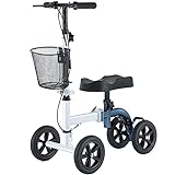 RINKMO Knee Scooter,All-Terrain Foldable Knee Scooter Walker Economical Knee Scooters for Foot Injuries Best Crutches Alternative (White+Blue)