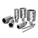 Annular Cutter Set 6pcs JESTUOUS 3/4 Inch Weldon Shank 2 Inches Cutting Depth 1 to 2 Cutting Diameter Two Flat HSS Slugger Bits for Drill Press with 2 Pilot Pins