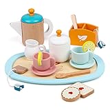 Steventoys Wooden Tea Set for Little Girls, Wooden Tea Time Toys Toddler Tea Set, Kids Kitchen Pretend Play Tea Party Set for Girls Boys