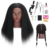 Mannequin Head with Human Hair 16'' Cosmetology Manikin Doll Head with 100% Real Human Hair for Braiding Hairdresser Practice Styling with Free Clamp Holder-Black