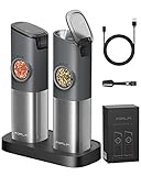 [Upgraded Design]Gravity Electric Salt and Pepper Grinder Set, 𝐔𝐩𝐠𝐫𝐚𝐝𝐞𝐝 Large Capacity, USB Rechargeable Automatic One Hand Operated, Adjustable Coarseness, LED Light, Stain Steel Grey