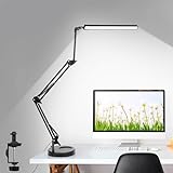 NOEVSBIG LED Desk Lamp with Clamp,2-in-1 Clamp on Desk Lamp with Base,50.7' Adjustable Swing Arm Architect Desk Lamp,Memory Function Desk Lights for Home Office,Workbench,Reading,Craft,Drafting