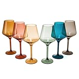 European Style Plastic Crystal, Stemmed Wine Glasses | Set of 6 | Acrylic Glasses Tritan Drinkware, Unbreakable Muted Color Shatterproof BPA-free, Reusable, Outdoor, Pool & Indoor, Hand Wash 15oz Gift