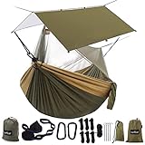 Sunyear Hammock Camping with Rain Fly Tarp and Net, Portable Camping Hammock Double Tree Hammock Outdoor Indoor Backpacking Travel & Survival, 2 Tree Straps,100% Waterproof