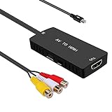 RCA to HDMI Converter AV to HDMI Adapter Composite/CVBS to HDMI Video Audio Converter, Widely Compatible with Various RCA Equipment for N64, PS2, PC, Laptop, VHS, VCR, Camera DV ect.