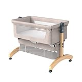 Baby Bedside Cot Baby Cot with Mattress Included Next to Me Crib,Newborn Bassinet,Foldable Side,Infant Bedside Sleeper Cot for 0-18 Months Baby Boy/Baby Girl (Color : Khaki)
