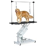 Unovivy Hydraulic Heavy Duty Grooming Table for Small/Medium Dogs at Home, Pet Grooming Table with Adjustable Arm and Noose, Range 21-36 Inch, 43 Inch