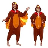 Silver Lilly Turkey Costume - Adult Thanksgiving Pajamas - Cosplay - (Brown, Large)
