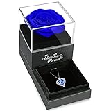 NEWNOVE Preserved Real Blue Rose with Angel Wings Necklace Gifts for Women, Flower Gifts for Her on Birthday, Anniversary, Valentine, Mothers Day and Christmas