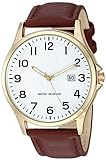 Amazon Essentials Men's Easy to Read Gold-Tone and Brown Strap Watch