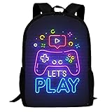Sdfsdby Let's Play Funny Video Game Backpacks Boys Girls School Computer Bookbag Travel Hiking Camping Daypack Casual Laptop Backpack for Unisex Teens