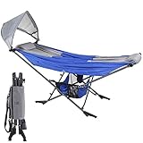 Mock ONE - Indoor Hammock Stand Portable Folding Self-Isolation In Style, All-Inclusive Design for Indoor, Patio, Garden, Home Recreation Activities, and Festivals, Blue/Gray