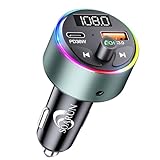 Bluetooth 5.3 FM Transmitter Car Adapter - SOARUN Fast Car Charger 54W [PD 36W & QC3.0 18W], Wireless FM Radio Transmitter, 9 Colors LED Backlit, Hands-Free Calling