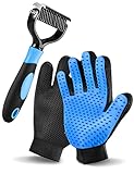 RIFNEEIM Pet Grooming Glove Brush, Cat Deshedding Glove with Double Sided Shedding and Dematting Rake Comb, Efficient Pet Hair Remover Massage Tool with Enhanced Five Finger Design for Cat Dog