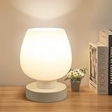 Touch Bedside Table Lamp - Modern Small Lamp for Bedroom Living Room Nightstand, Desk lamp with White Opal Glass Lamp Shade, Warm LED Bulb, 3 Way Dimmable, Simple Design Mother's Day Gifts