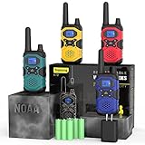 Rechargeable Walkie Talkies 4 Pack Long Range Walkie Talkies for Adults - Long Distance 2 Way Radios Walkie Talkies with Earpiece and Mic Set NOAA USB Charger 4500mAh Super Power Battery Pouch Lanyard