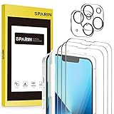 SPARIN Screen Protector for iPhone 13, 3 Pack 9H Tempered Glass and 2 Pack Camera Lens Protector for iPhone 6.1 Inch 2021, Alignment Tool, Bubble Free