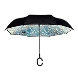 Topsy Turvy Inverted Umbrella, Windproof, UV Protection, Drip-Free Inverted Design, Hands-Free Option, Comfort-Grip C-Shaped Handle and Exclusive Patterns, Almond Blossoms (2937)
