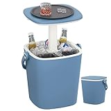 LHBGO Portable Ice Bucket for Parties, 15 Liter Go Bar, Cooler Table with Lift Top Lid, Beer and Wine Cooler with Handle, Pop Up Outdoor Table - Perfect for Your Patio, Picnic, and Beach Party