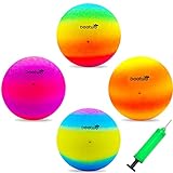 Four Square Balls, 8.5 Inch Playground Ball for Kids Outdoor Dodgeball Kickball Handball Game with Hand Pump (4 Pack)